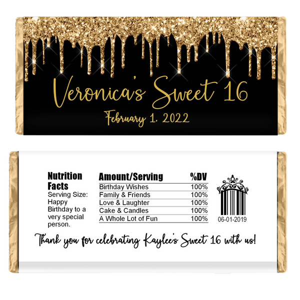 Glitter Drip Candy Bar Wrapper-Black/Gold