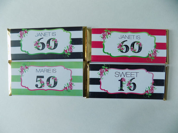 Floral Milestone Birthday Candy Bar - Cathy's Creations - www.candywrappershop.com