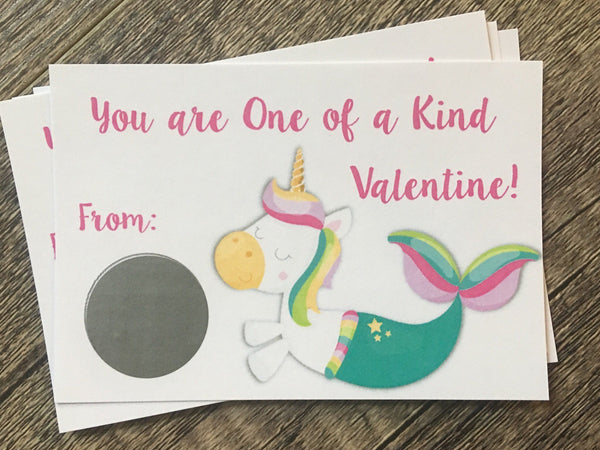 Mermaid Unicorn Valentine's Day Scratch Off Cards - Cathy's Creations - www.candywrappershop.com