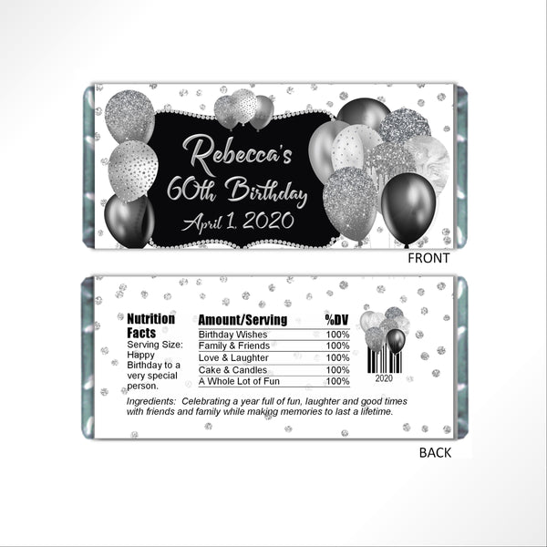 Silver Balloons Candy Bar Wrapper - Cathy's Creations - www.candywrappershop.com