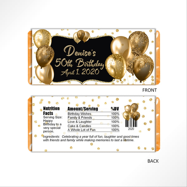 Gold Balloons Candy Bar Wrapper - Cathy's Creations - www.candywrappershop.com