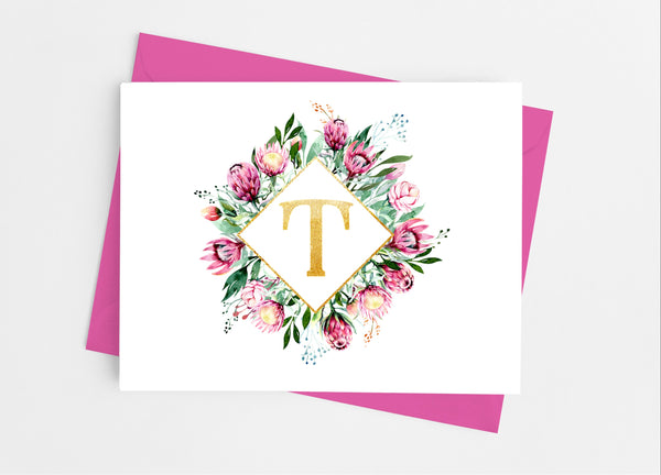 Floral Diamond Single Initial Note Cards - Cathy's Creations - www.candywrappershop.com