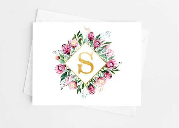 Floral Diamond Single Initial Note Cards - Cathy's Creations - www.candywrappershop.com