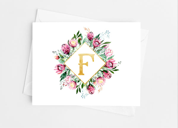 Floral Diamond Single Initial Note Cards - Cathy's Creations - www.candywrappershop.com